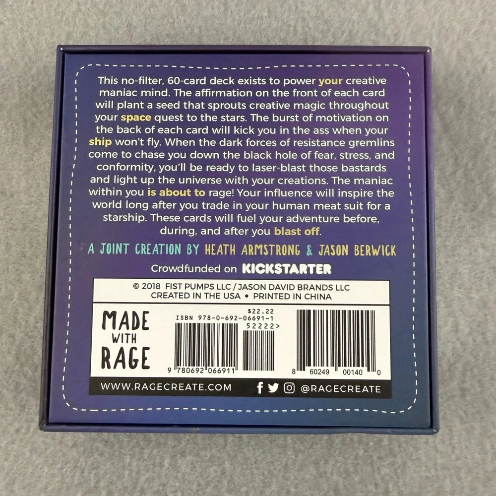 Rage Create Sweet-Ass Affirmations Motivation Card Deck 60 Cards Heath Armstrong